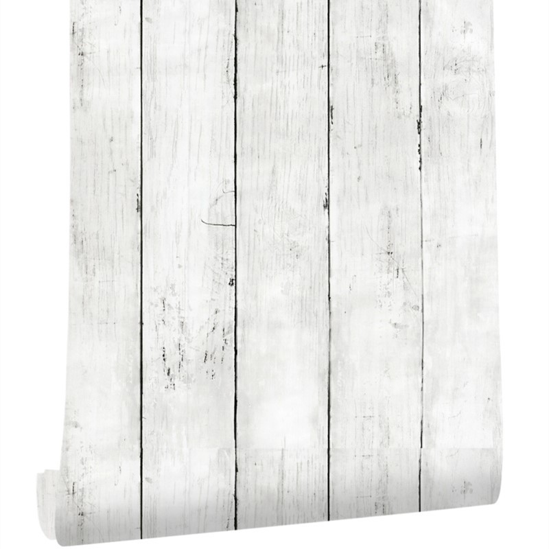 Woodworking Wallpaper - Ivory white retro imitation wood vertical